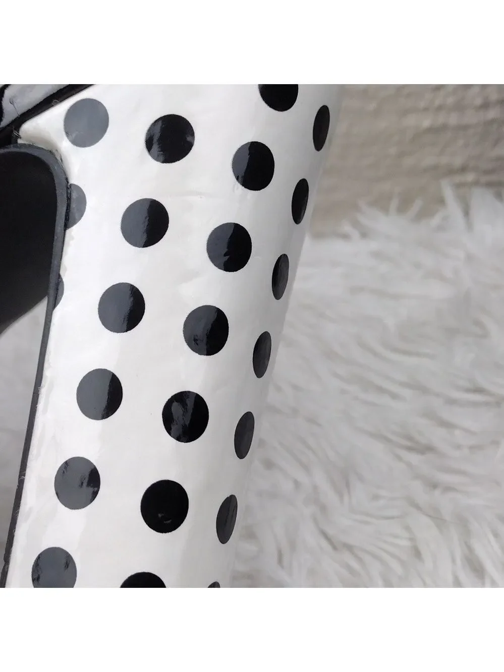 Betsey Johnson Polka Black White Embroidered Open Toe Slingback High Heel Shoe